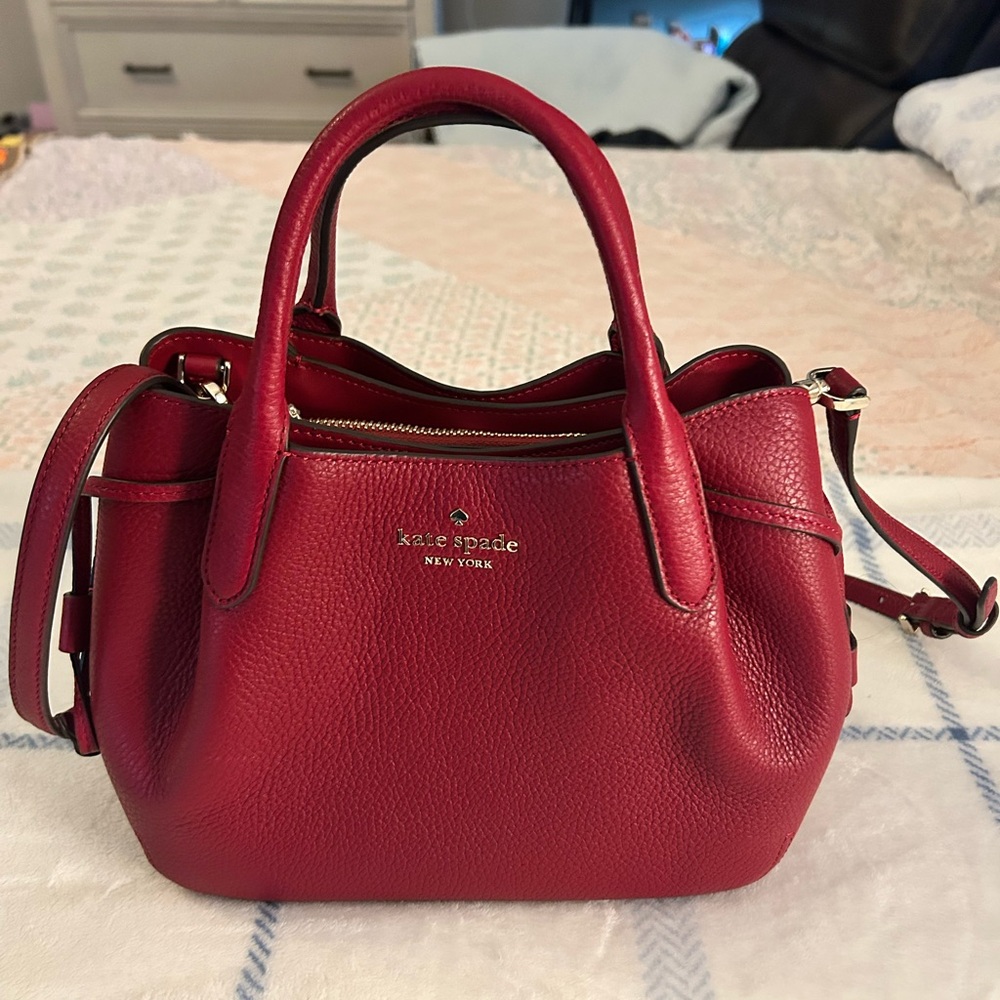 Kate Spade Small Dumpling Satchel Pebbled Leather Crossbody in Red Jam